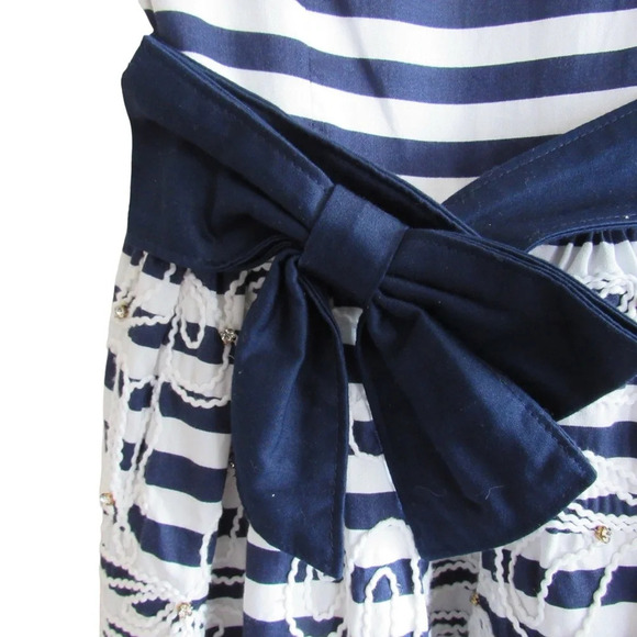 Lilly Pulitzer Roswell Dress 00 White Navy Stripes Cording Sleeveless Preppy - Picture 6 of 11